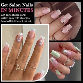 Qiek Short Square False Nail Tips, 15 Sizes 510 PCS Clear French Press On Fake Nail Soft Pre-shaped Half Matte Full Cover Gel Nail Tips Extensions Thick Long Lasting for DIY Beginners & Salon Manicure