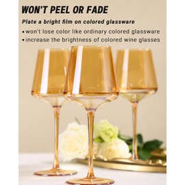 Physkoa Amber Wine Glasses Set of 6-18oz Hand Blown Crystal Colored Wine Glasses with Long Stem, Colorful Wine Glass for Wine Lovers, Wedding, Birthday Gifts for Women
