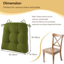 FlyGulls Non-Slip Chair Cushions for Dining Chairs Set of 4 Thick Kitchen Chair Pads Dining Room Seat Cushion with Ties 16" x 16" x 4" Olive Green