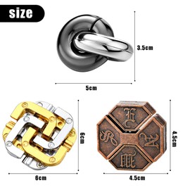3 Pieces Brain Teaser Metal Puzzle Toy, Handheld 3D Unlock Interlocking Puzzle, Metal Knot Puzzle Mind Games for Adults Teens Educational Toy Gift (Stylish Style)