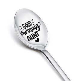 Good Morning Aunt Spoon for Women Aunt Auntie Mothers Day Gifts from Niece Nephew New Future Aunt Birthday Gifts for Auntie Aunty Tea Coffee Spoons for Her Ice-Cream Lovers Aunt Engraved Spoon