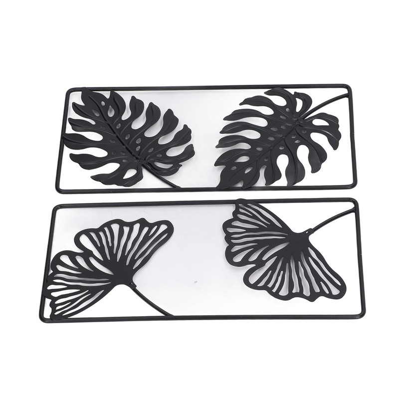 2pcs Leaf Statue Black Style Embossed Design Metal Material Decorative