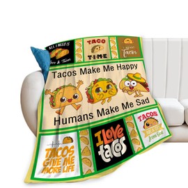 Funny Taco Blanket Taco Makes Me Happy Throw Blankets Gifts for Girls Boys Kids Warm Soft Lightweight Flannel Cute Food Burrito Plush Throws Fleece Bedding Stuff for Men Women Tacos Lovers 50"x40"