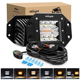 Nilight 2PCS 42W Light Pods Flush Mount Spot Flood Amber White Strobe 6 Modes Memory Function Off-Road Truck Car ATV SUV Cabin Boat with 16AWG Wiring Harness Kit-2 Leads, 2 Years Warranty