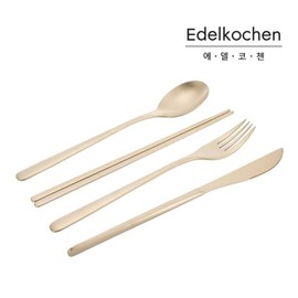 Edelkotchan Luna Cutlery 1-Person Set 4P (Satin_Champagne Gold) (Spoon, Fork, Knife, Chopsticks) / 에델코첸 루나 커트러리 1인조 4P (사틴샴페인골드) (스푼포크나이프젓가락)