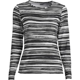 Lands' End Womens Long Sleeve Swim Tee Rash Guard Black/White Ombre Regular Large