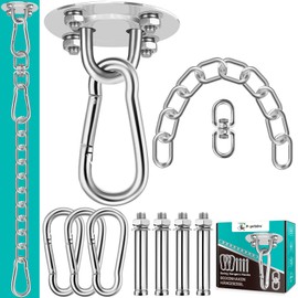 Ceiling Hook Hanging Chair + Chain + Carabiner, Stainless Steel Ceiling Mount Set Holds up to 400 kg, Ceiling Hook Heavy Task for Hanging Chair, Hammock, Punch Bag, Sling Trainer, Yoga Towel