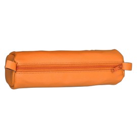 Alassio 43141 - Schlamperrolle aus echtem Leder, Stiftetui orange, Schlamper ca. 21 x 6 cm, Schlampermäppchen rund, Etui für Schreibgeräte, Faulenzer mit Reißverschluss