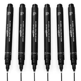 Uni Pin Fineliner Drawing Pen - Black Ink - 1.2mm Nib - Pack of 6