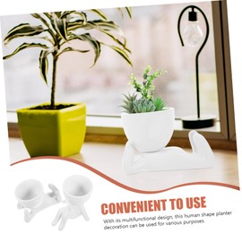Outanaya 2pcs Ceramic Flower Pot Creative Human Shape for Cacti Decorative Desktop Decor for Home Office and Garden and Easy to Clean