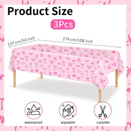 JLCFUTURE 3Pcs Pink Bow Tablecloth Coquette Party Decorations Tablecloths Pink Bow Birthday Party Supplies Bow Table Cover