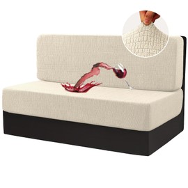 H.VERSAILTEX 100% Waterproof RV Dinette Cushion Covers - Washable Replacement Seat Covers With Elastic Jacquard Couch Cover - Crizzle Pattern (1 Backrest & 1 Bench Cover, Ivory)