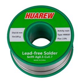 HUAREW HR990307 Sn 99-Ag 0.3-Cu 0.7 Lead-Free Solder Wire with Rosin core (0.8mm, 100g)