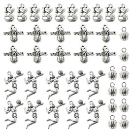 Honbay 40 Pieces Alloy Ball Sports Charms Volleyball Charms Pendants I Love Volleyball Charms Collection for DIY Earrings Necklace Bracelet Jewelry Crafts (4 Styles), Alloy Steel, No Gemstone
