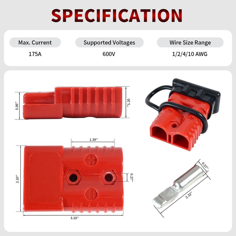 Gesepa 4 Pcs 175A Anderson Battery Quick Connect Cable Connector