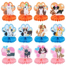12 Pack Dog Honeycomb Centerpieces Birthday Party Table Decorations Dog Paw Tabletop Centerpieces for Puppy Pet Birthday Celebration Baby Shower Party Supplies Dog Theme Table Topper Sign Decoration