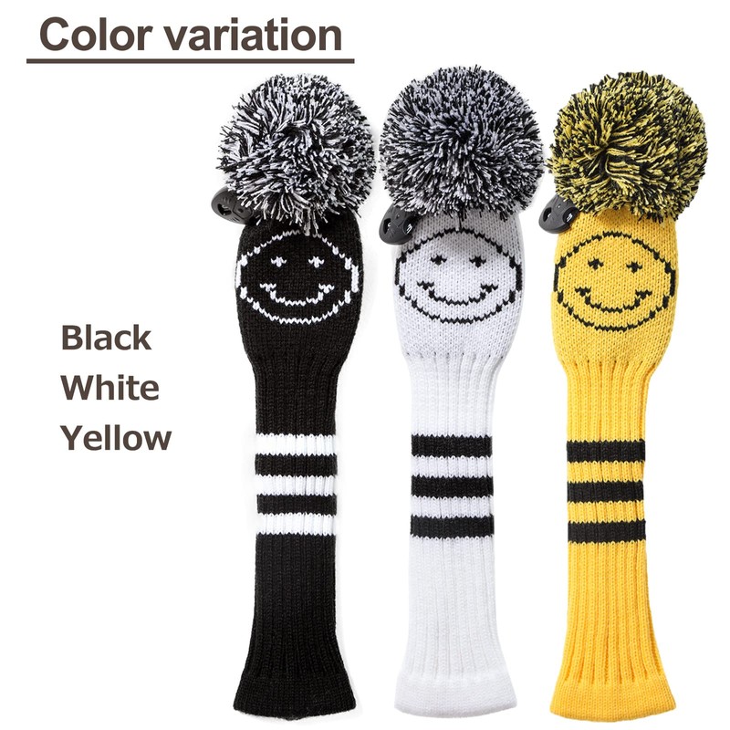 Golf Headcovers Set of 4 Knit Smile Covers Golf (White)