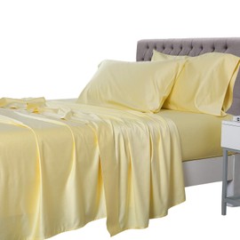 Royal Tradition Rayon from Bamboo-Coolplus Sheets Set (Twin Size|Solid Yellow) 450TC Soft Bed Sheets for Hot Sleepers