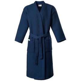 PandaHome Bathrobe 100% Cotton Waffle Fabric Travel Bathrobe for Men and Women, Soft, Absorbent and Lightweight Spa Bathrobe, blue
