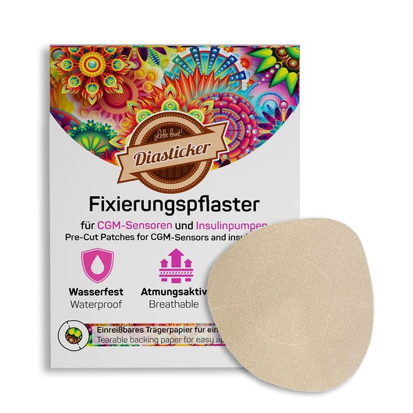 Diasticker® Overpatch Fixation Plasters 7 cm (Pack of 10, Beige) - Freestyle Libre 3, Dexcom G7, Catheter, Waterproof, Breathable, Strong Hold, Sensor Patch, Fixation, Tape, Plaster