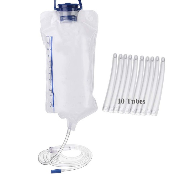 Pevor Enema Bag Reusable Kit Colon Enema Cleansing Bag Coffee and Water Colon Cleanse with 10 Replacement Clean Tubes 1200ML