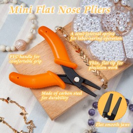 LEONTOOL Mini Flat Nose Pliers for Jewelry Making Smooth Jaw 4-Inch Duck Billed Pliers Micro Pliers Flat Pliers Jewelry Pliers Wire Bending Wrapping Forming Tools, Orange (5GD1456)