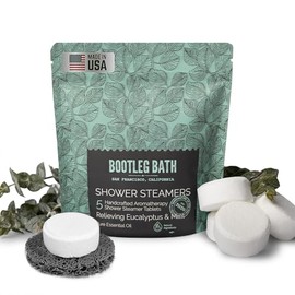 BOOTLEG BATH Shower Steamers Aromatherapy Shower Bombs 5 Pack, Eucalyptus, Great Gift, All Natural, 100% Pure Essential Oil for Men and Women, Made in USA