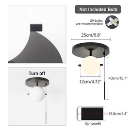 Soutas Semi Flush Mount Ceiling Light with Pull Chain, Glass Globe Pull Chain Closet Light Fixtures Ceiling Mount, Black Pull String Light for Kitchen Sink Bathroom Hallway Closet Pantry Utility Room