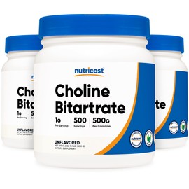 Nutricost Pure Choline Bitartrate Powder 500G (3 Bottles)