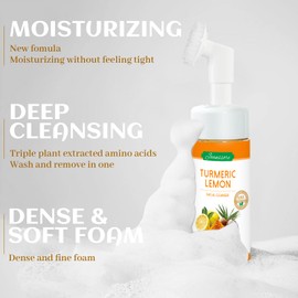 Joanssore 2 Pack Turmeric Lemon Face Wash with Brush, Vitamin C Foaming Facial Cleanser, Turmeric Soap Lemon Soap Deep Clean with Coconut Oil, Foaming Facial Cleanser for All Skin, 150g/5.07 FL Oz x2