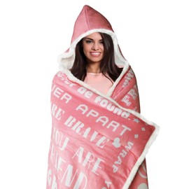 Tapesb Pink Inspirational Friend Oversized Adult Hooded Blanket 47"x70" Cozy Gift for Friends with Motivational Message in Pink