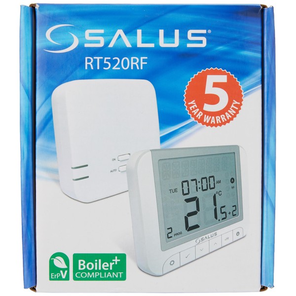 Salus Controls RT520RF Wireless Thermostat, Boiler Plus Compliant Digital & Electronic Room Thermostat - White