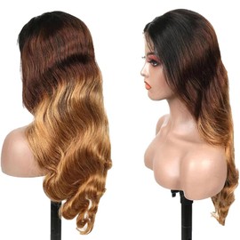 AiPliantfis Human Hair Wig Glueless Wig Wear and Go Echthaar Perücke Damen Body Wave 4X4 Lace 1B/4/27 Ombre Blonde Pre Plucked 150% Density Real Unprocessed Remy Hair 30 Zoll