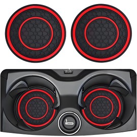 2 Pcs Car Cup Holder Insert, 2.75 Inches Silicon Car Coasters for Cup Holders, Universal Car Cup Holder Mat Car Interior Accessories for Women Men (Red)