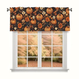 Autumn Valance Curtains for Windows Boho Thanksgiving Fall Pumpkin Floral Window Treatment Rod Pocket Short Curtains for Living Room Bedroom Bathroom Kitchen Cafe Decor,54x18IN,1 Panel