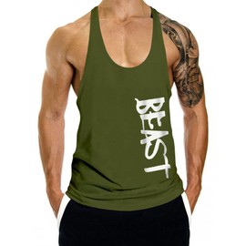 InleaderAesthetics Men's Tank Tops Sleeveless Shirts Y-Back Gym Workout Stringer Tank Tops Bodybuilding Fitness T-Shirts - ArmyGreen-XXL