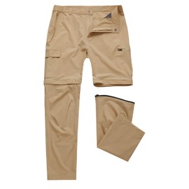 Mens Hiking Convertible Pants Waterproof Lightweight Quick Dry Zip Off Fishing Travel Safari Outdoor Cargo Work Khaki 30