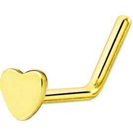 Forbidden Body Jewelry 20g Yellow Gold Plated Surgical Steel L-Shape Heart Nose Jewelry