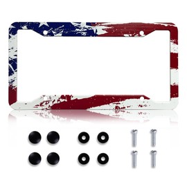 LIN KANG Retro American Flag License Plate Frames, Patriotic US Flag Aluminum Metal License Plate Holder Covers, Rust-Proof Waterproof Car Decorative Tag Frames for Standard US 12x6 Inch