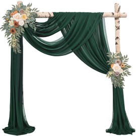 Emerald Green 4 Panels Wedding Arch Draping Fabric 20Ft Length x 28" Width Arch Drapes Chiffon Fabric Sheer Curtains Backdrop for Party Bridal Decorations Wedding Ceremony Stage Reception Decor
