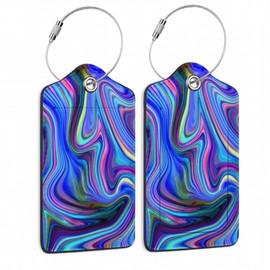 Luggage Tags Set of 2 Colorful Abstract Marble Leather Suitcase Tags with Stainless Steel Loop and Privacy Cover for Women Men Travel Luggage Accessories