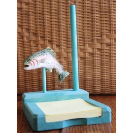Squire Quality Carved Wood Trout Hand Painted Sticky Note Holder & Pen Set Desk Accent