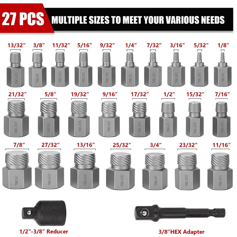 RIMKOLO 27-Piece Screw Extractor Set, 3/8" Inch Drive Easy Out