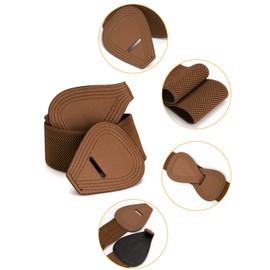 Allegra K Interlock Buckle 8-shaped Faux Leather Elastic Belt Cinch Waistband for Lady Brown Fit Waist Girth:25"/63.5cm-37"/94cm