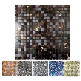 XUANINY Peel and Stick Backsplash Tiles for Kitchen,Bathroom,Fireplace,Self Adhesive Metal Aluminum Mosaic (12"x12") (5, Black Mix)