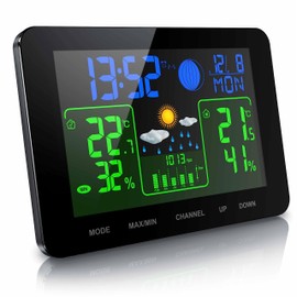 CSL, Wireless Weather Station with Colour Display and Outdoor Sensor, Indoor and Outdoor Temperature, Barometer with Air Pressure Level Compensation, Frost Alarm, 2 Alarms, LCD Display, Model 2020 incl. Power Adaptor