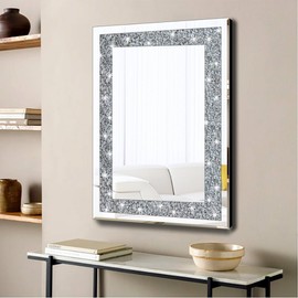 QMDECOR Crystal Crush Diamond Rectangle Silver Mirror for Wall Decoration 20x28inch Wall Hang Frameless Mirror Glass Diamond Decor.