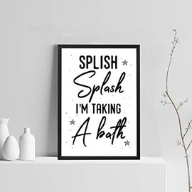 RED OCEAN Bathroom Rules Sign For Toilet Loo Bathroom Wall Art Bathroom Accessories Home Gift (A4 Print with Black Frame - Splish Splash Bath White)