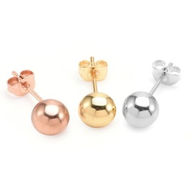 14K Genuine Gold Round Ball Stud Earrings Set (3 Pairs) in 3MM, 4MM, and 5MM Sizes - Multiple Color Options Available(Yellow)