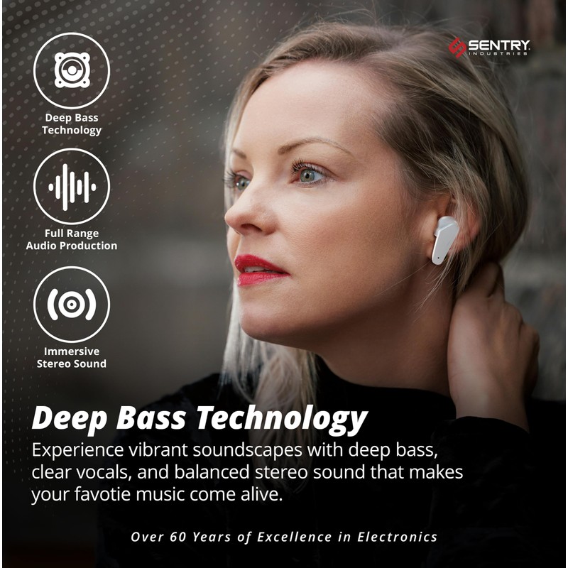 SENTRY OSE Wireless Stem Earbuds, Active Noise Canceling, -20 dB